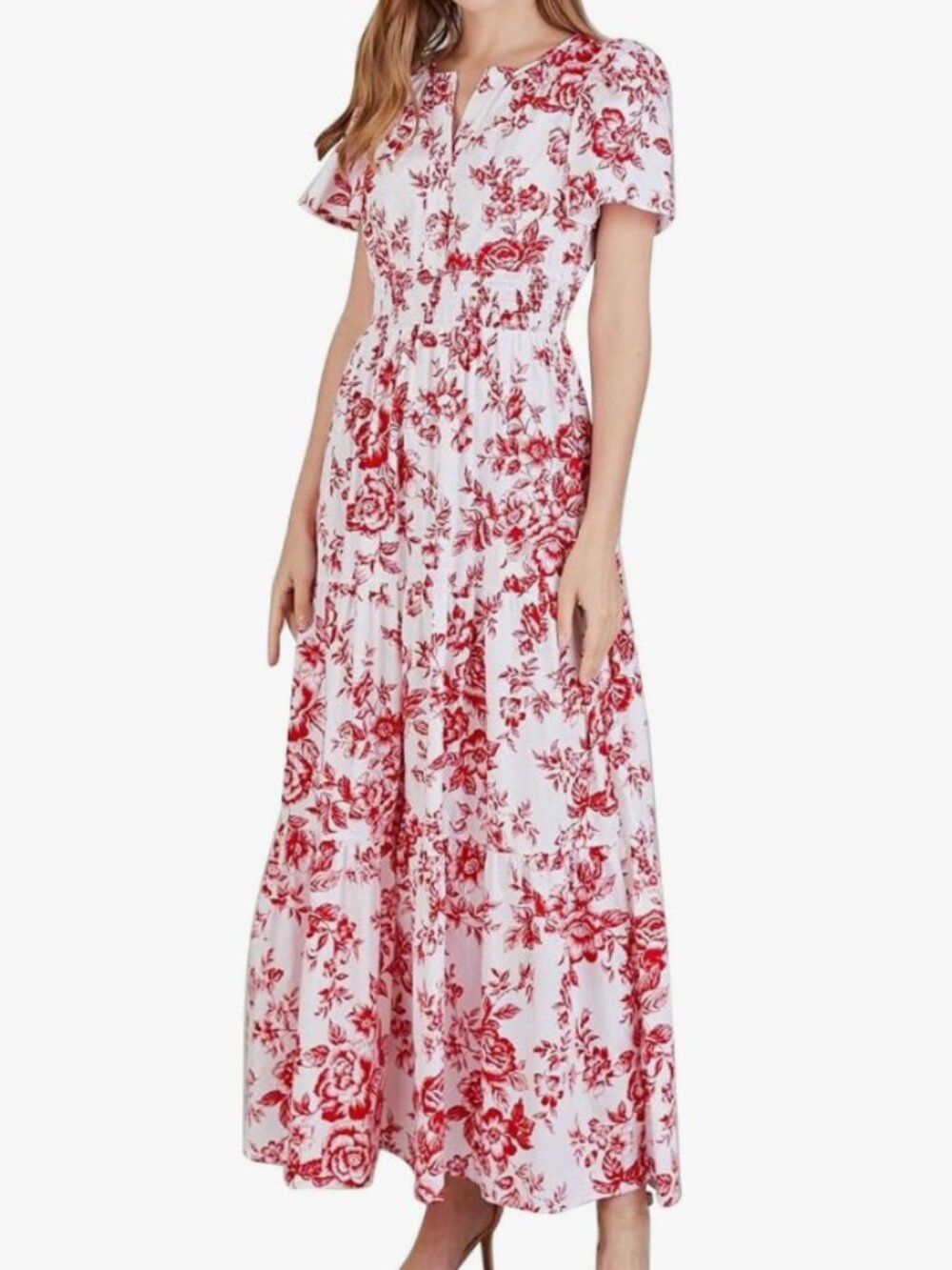Sommerset Style Cotton Maxi Dress Red Flower Print